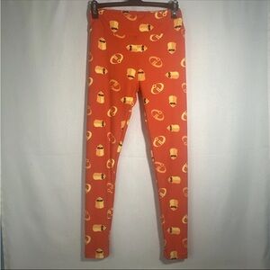 LuLaRoe Bright Orange Leggings with Yellow Pattern